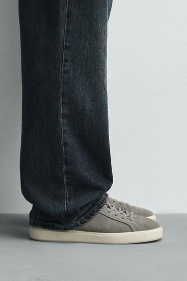 LEATHER HEEL DETAIL TRAINERS - Grey by Zara - Image 0