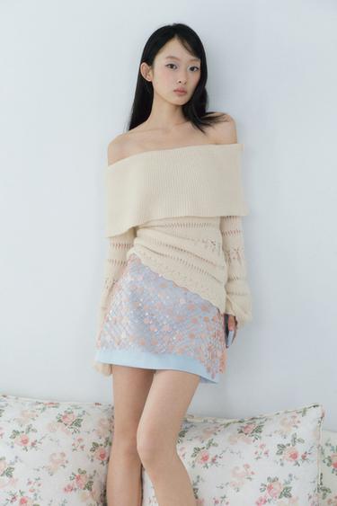 Zara 亮片迷你裙 - 淡藍色