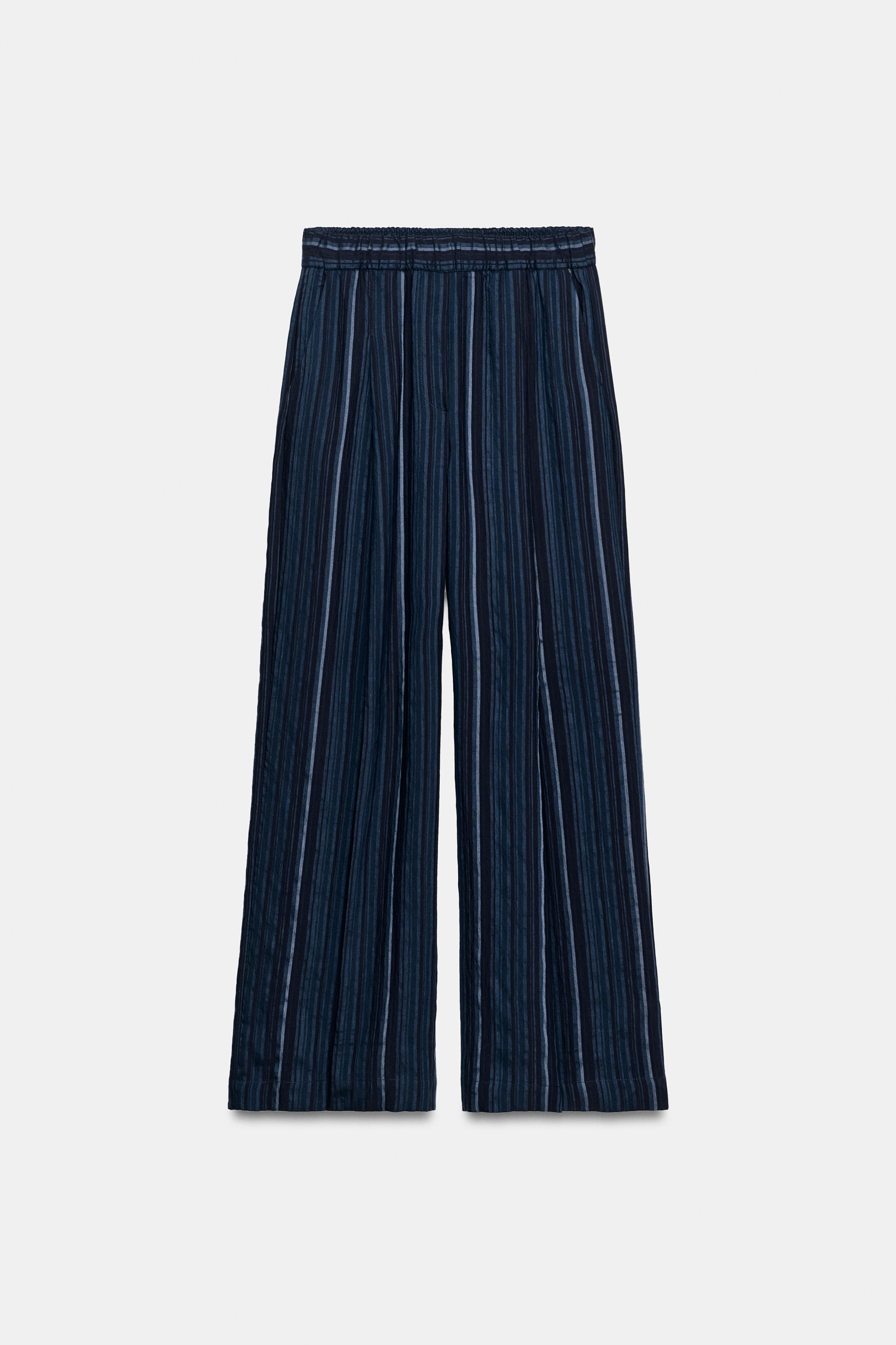 ZW COLLECTION STRIPED PALAZZO TROUSERS - Ink blue | ZARA Canada