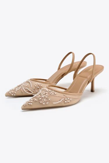 CHAUSSURES OUVERTES À L'ARRIÈRE EN MESH BRODÉ - Marron de Zara - Image 2