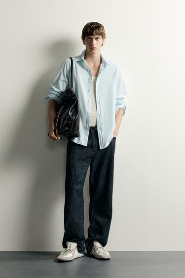 CAMISA DENIM ALGODÃO LEVE - Azul-claro da Zara - Imagem 0