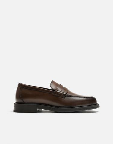 Zara LEATHER SADDLE LOAFERS - Brown