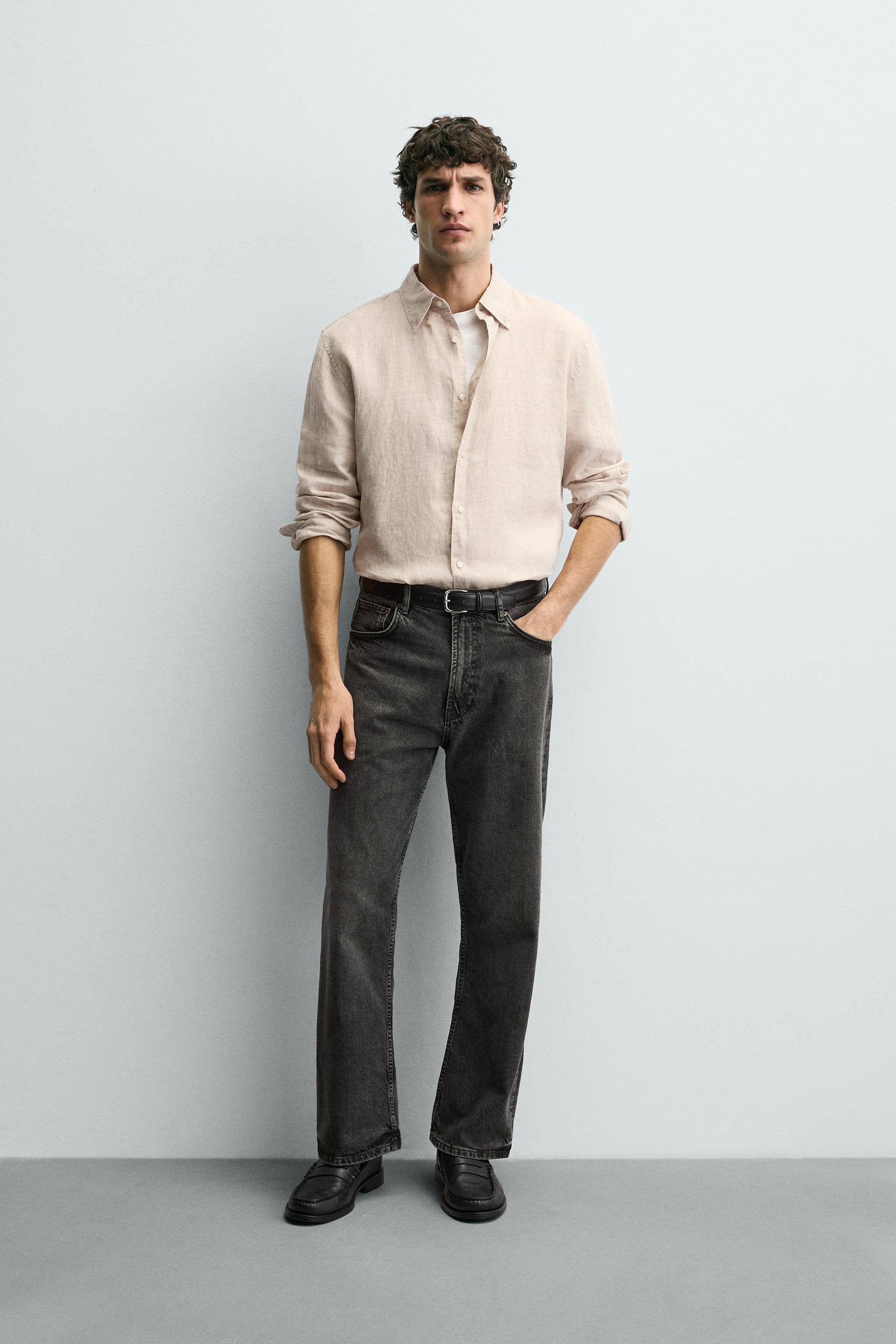 REGULAR FIT 100% LINEN SHIRT - Light beige | ZARA Canada