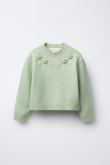 FLORAL CROCHET KNIT SWEATER - Pastel green by Zara - Image 0
