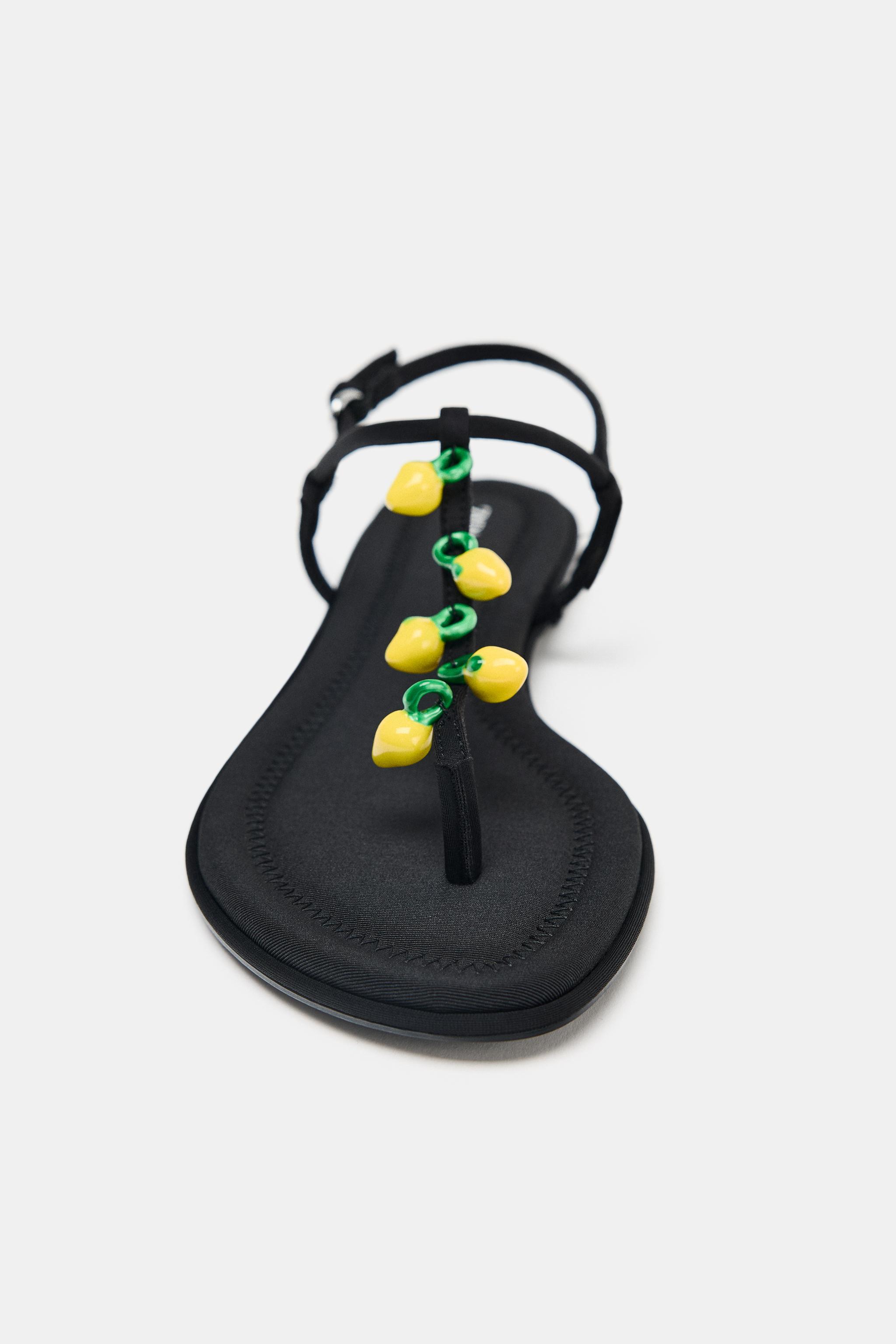 スペイン発送 ZARA ビーズストラップサンダル 上品カジュアル ビーズストラップサンダル - ブラック | ZARA Japan / 日本