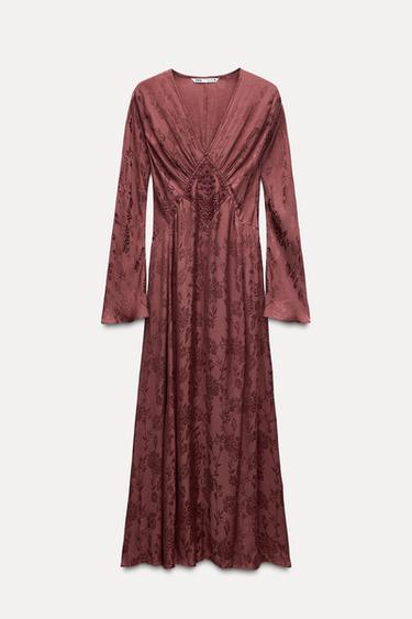 VESTIDO JACQUARD BORDADO ZW COLLECTION - Burdeos de Zara