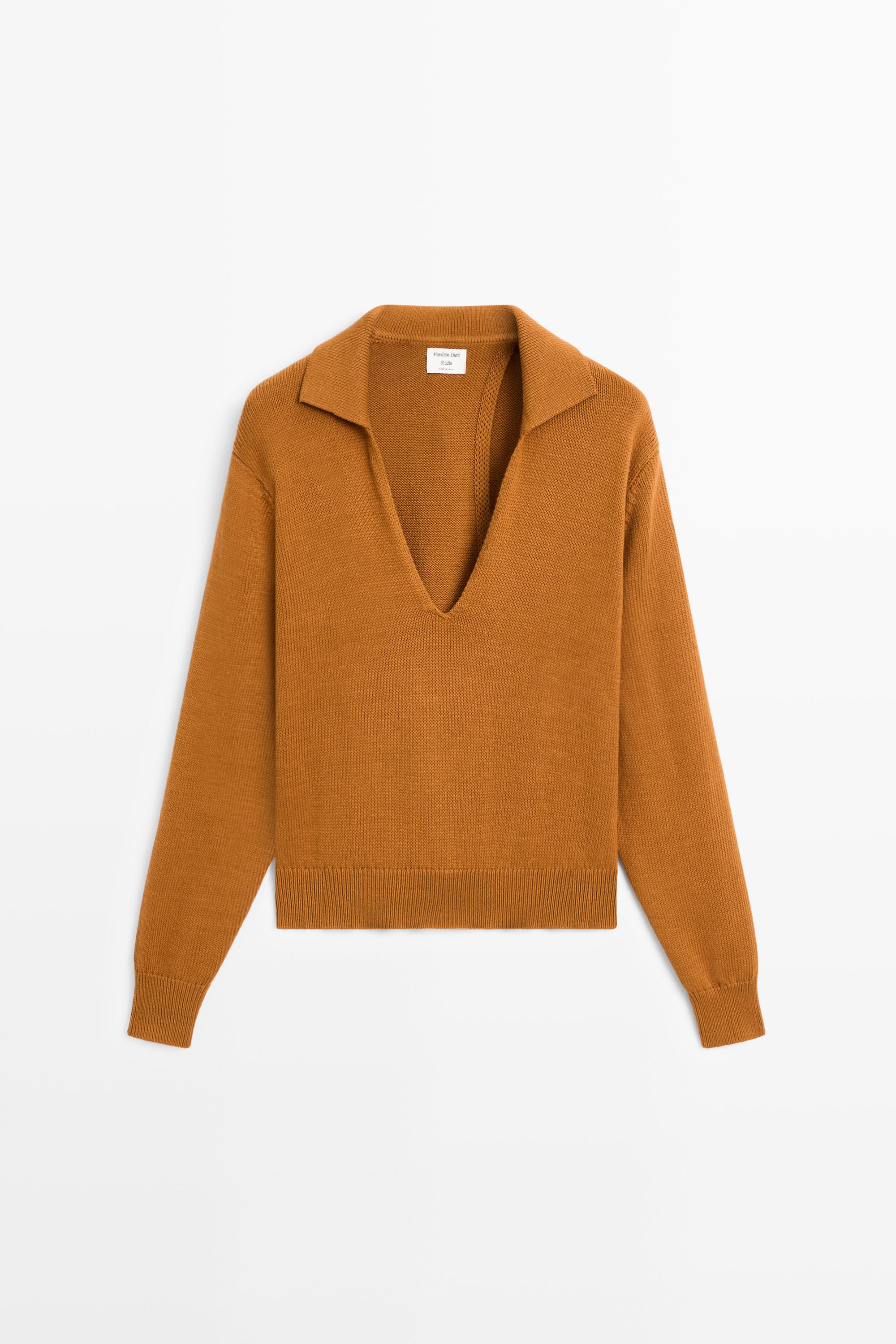 100% Cotton V-Neck Knit Sweater - STUDIO — Champagne