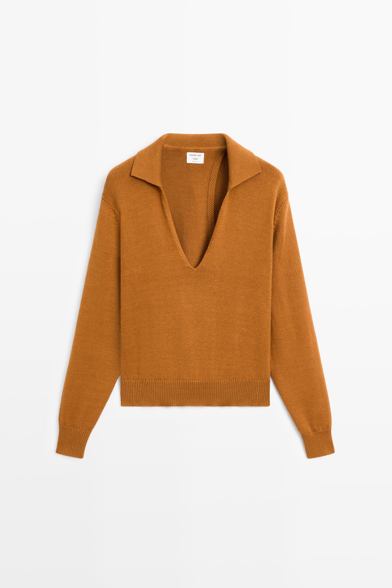100% Cotton V-Neck Knit Sweater - STUDIO — Champagne