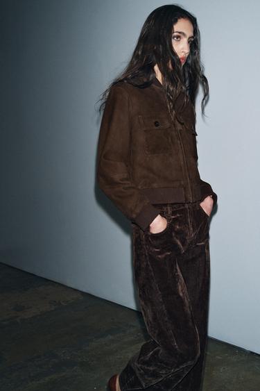 BOMBER EN CUIR DE DAIM ZW COLLECTION LIMITED EDITION - Chocolat de Zara - Image 3