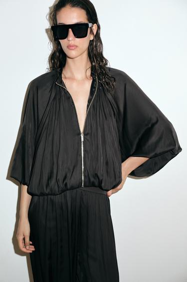 CHAQUETA BOMBER SATINADA - Negro de Zara