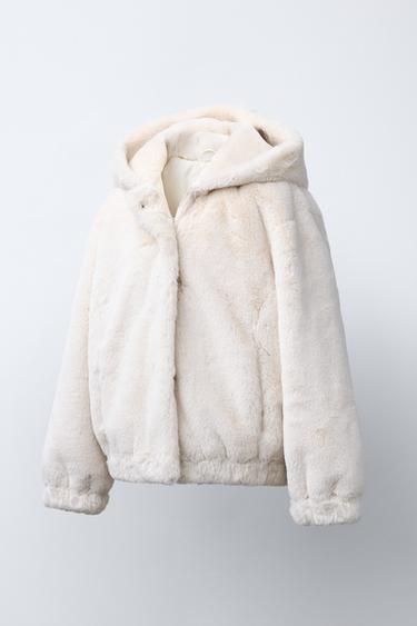 VESTE EFFET FOURRURE CAPUCHE - Écru de Zara - Image 1