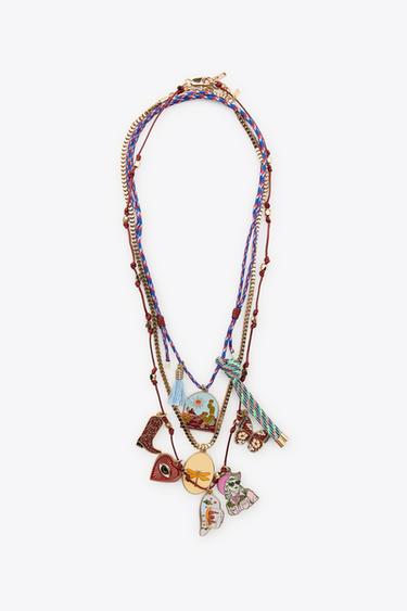 Zara 3-PACK CORD CHAIN MEDALLION NECKLACES - Multicolored