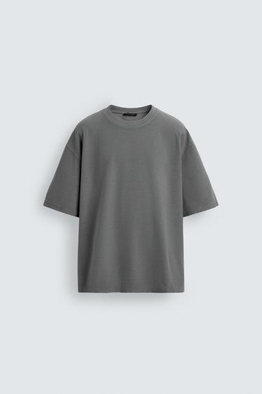 Zara BASIC TEXTURED T-SHIRT - Grayish