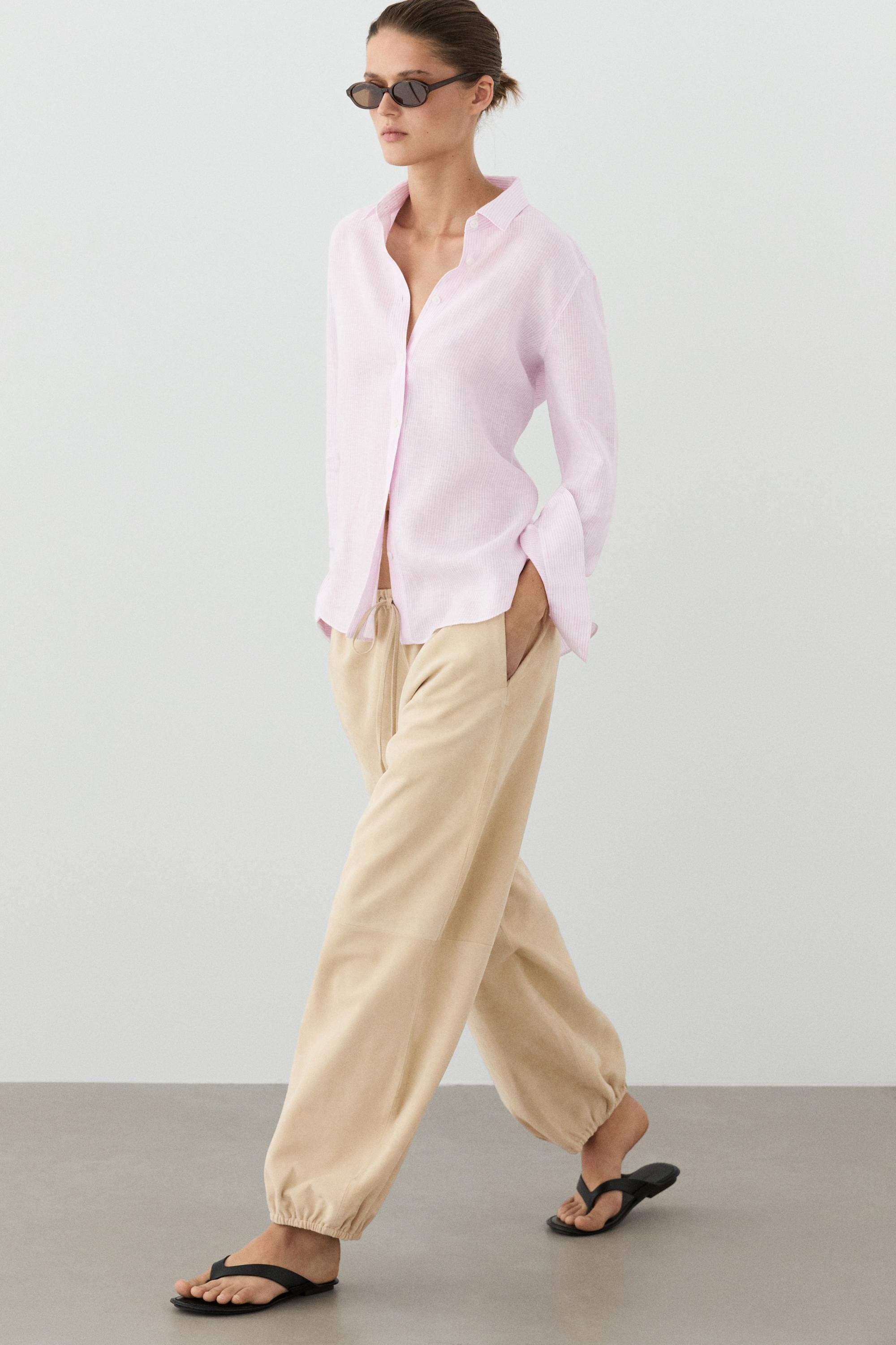 100% linen shirt with striped details — 144