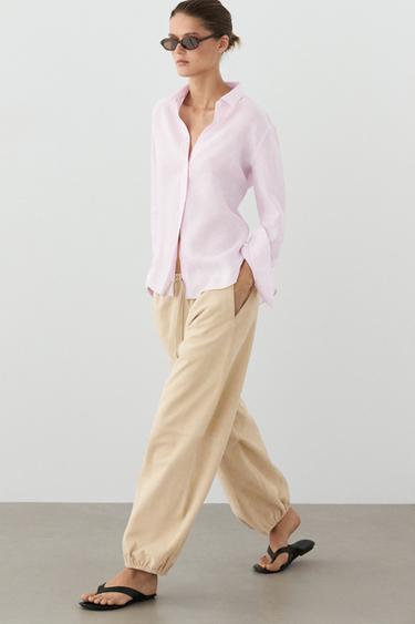 100% linen shirt with striped details — 144 1