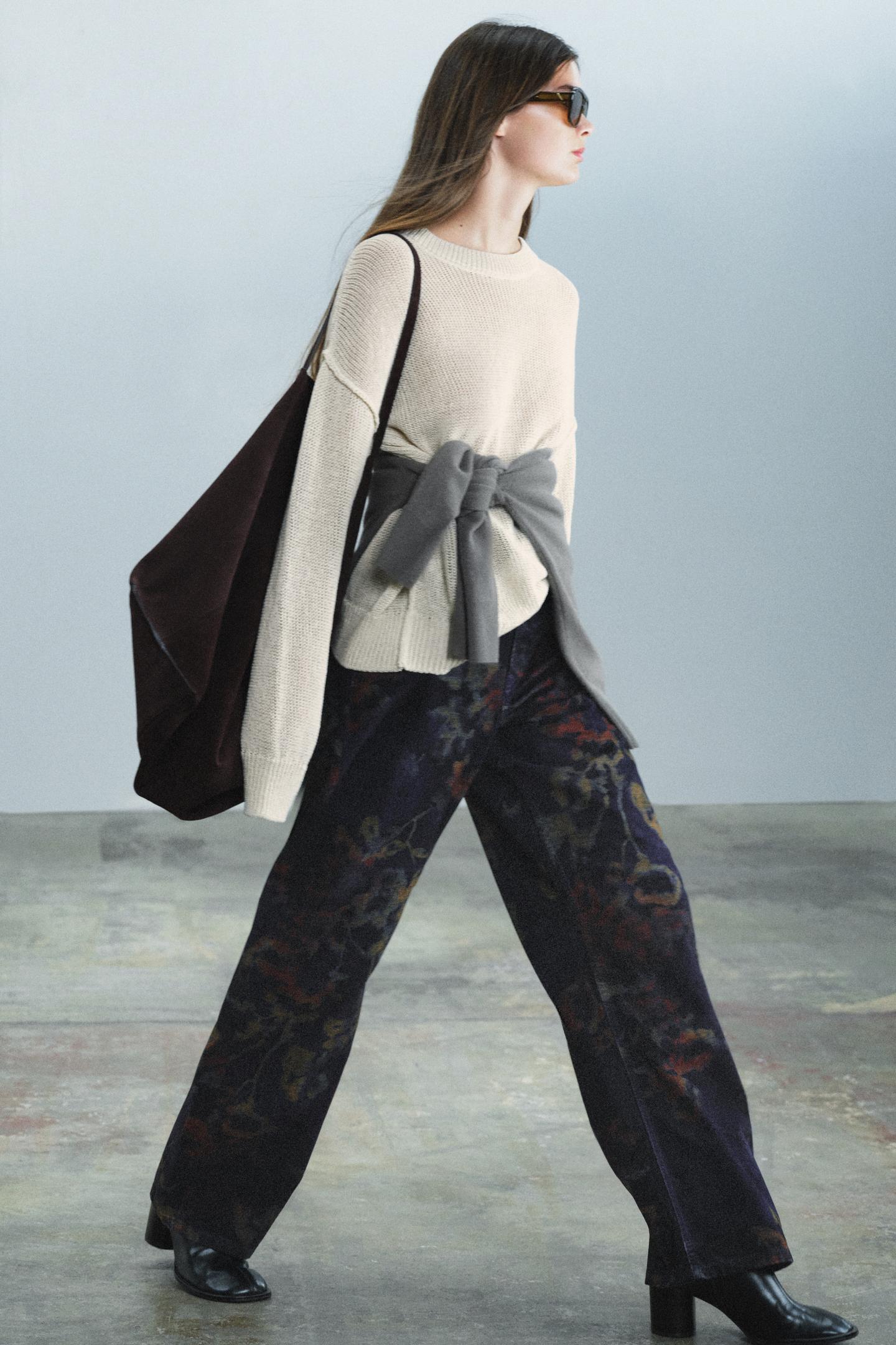 Женские джинсы Zara ZW Collection Baggy-Fit Mid-Rise Floral, цвет: Синий — фото 7