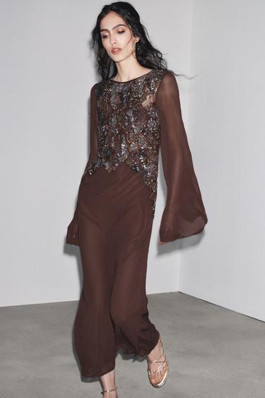ZW COLLECTION EMBROIDERED DRESS - Brown by Zara - Image 2