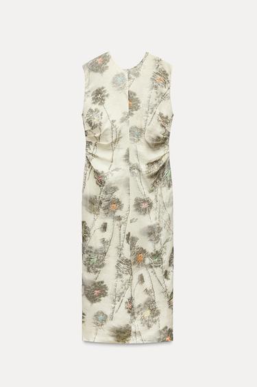 VESTIDO MIDI CINTURA DRAPEADA - Multicolor de Zara