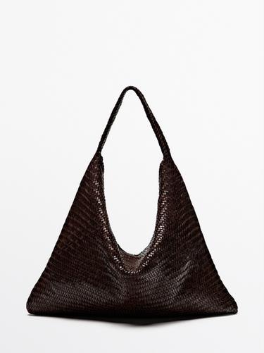 Bolso maxi shopper trenzado piel napa - Marrón de Zara