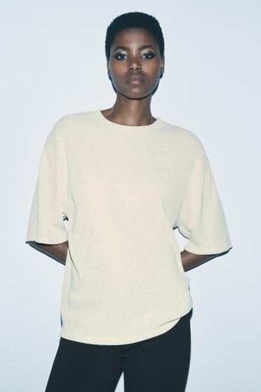 METALLIC THREAD SHORT SLEEVE TOP - Gold by Zara