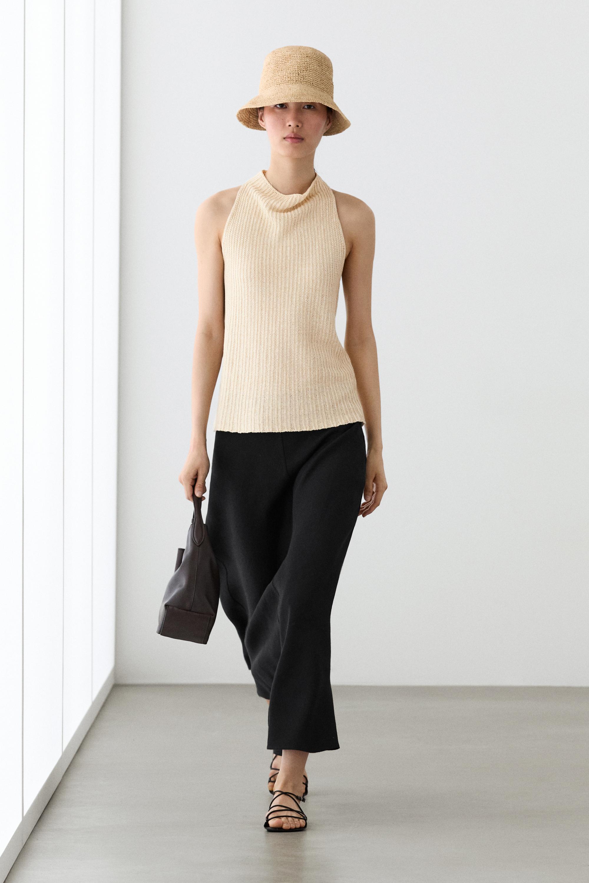 Straight linen midi skirt