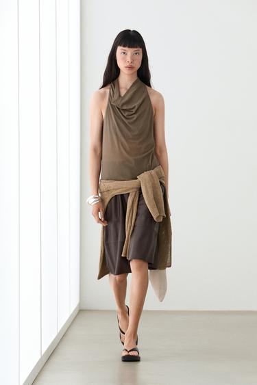 Zara Flowing cotton halter top - Black gold - Image 0