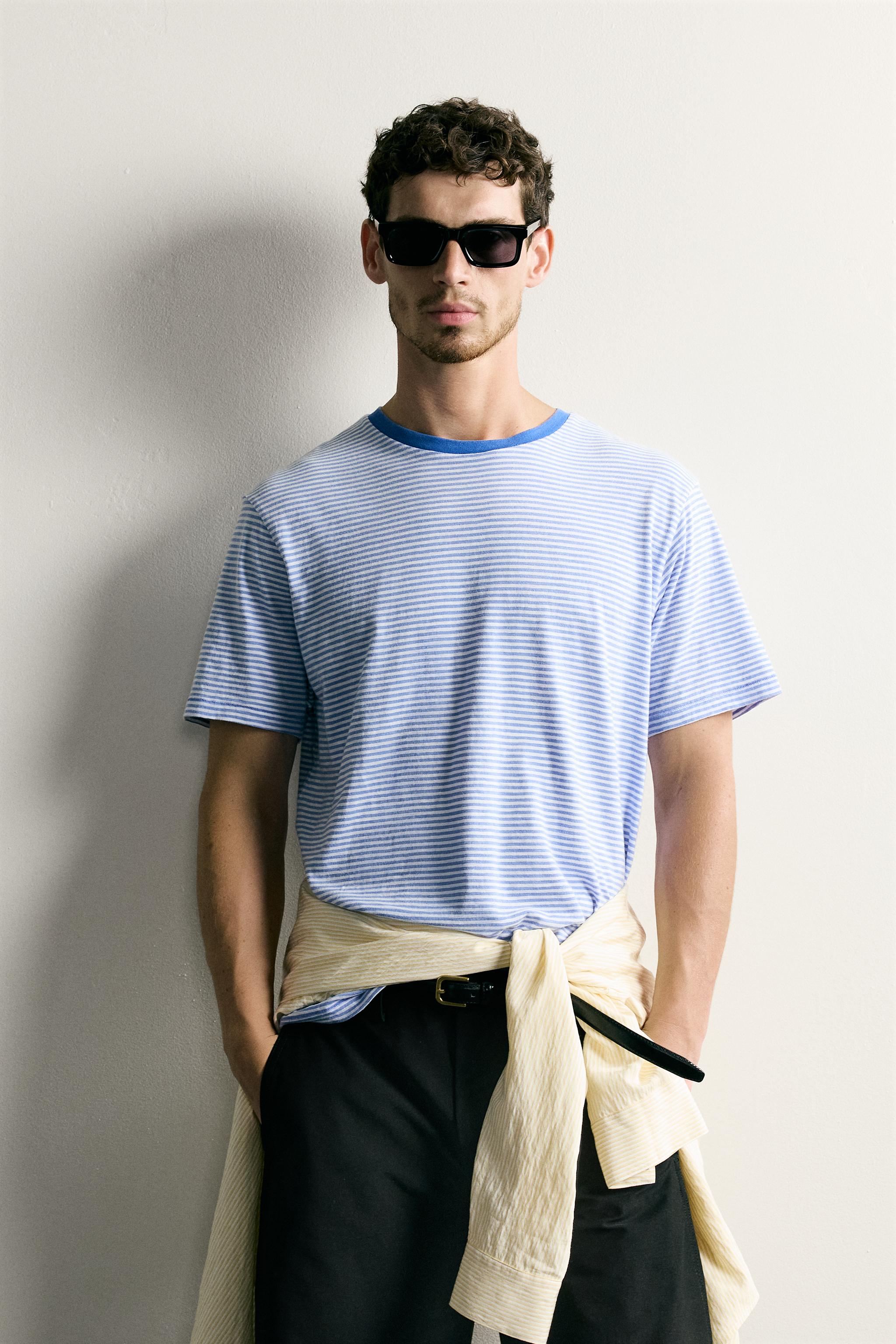 REGULAR FIT STRIPED T-SHIRT — Blue
