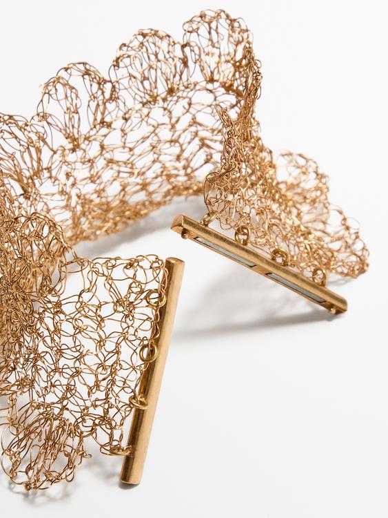 Wide textured arm cuff Studio Gold ZARA Canada