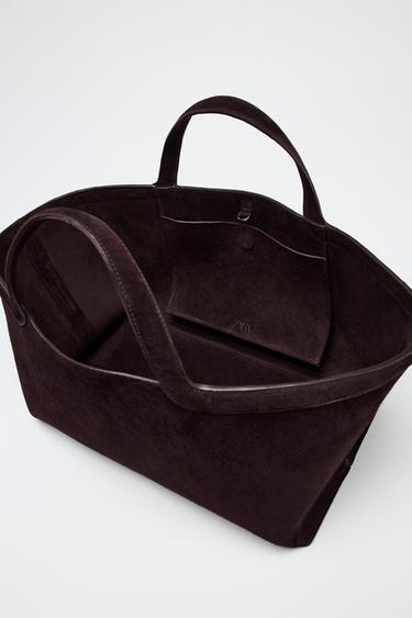 ELONGATED SUEDE TOTE BAG - Chocolate by Zara - Image 4