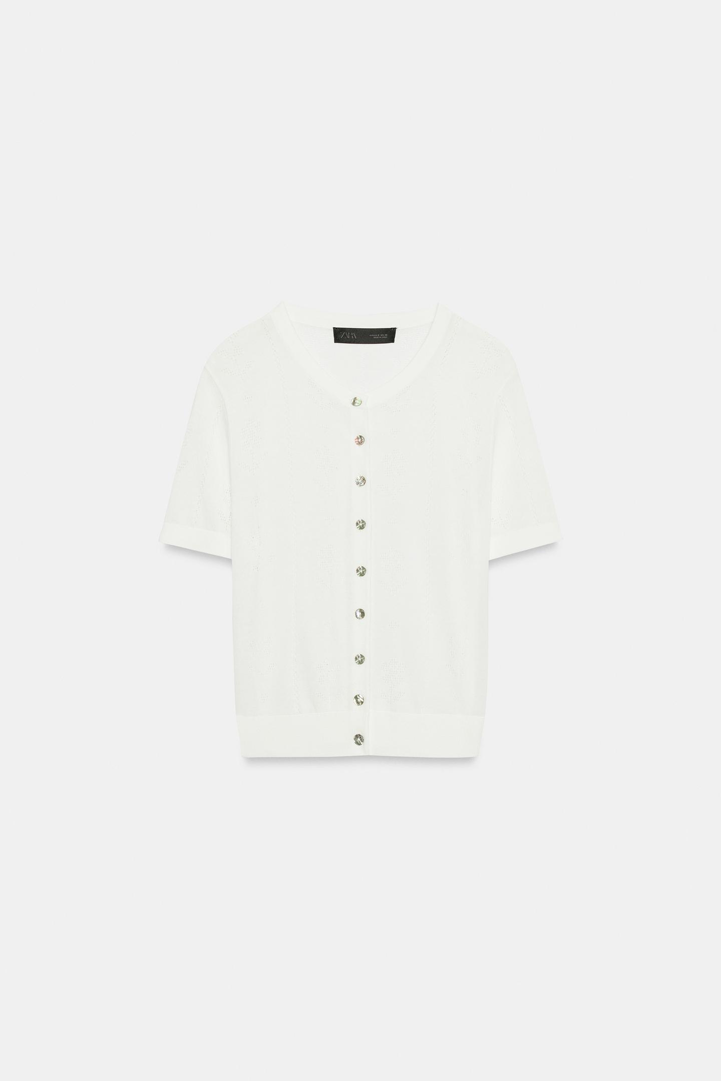 Женские свитеры Zara Short-Sleeve Floral Cardingan, цвет: Белый — фото 7