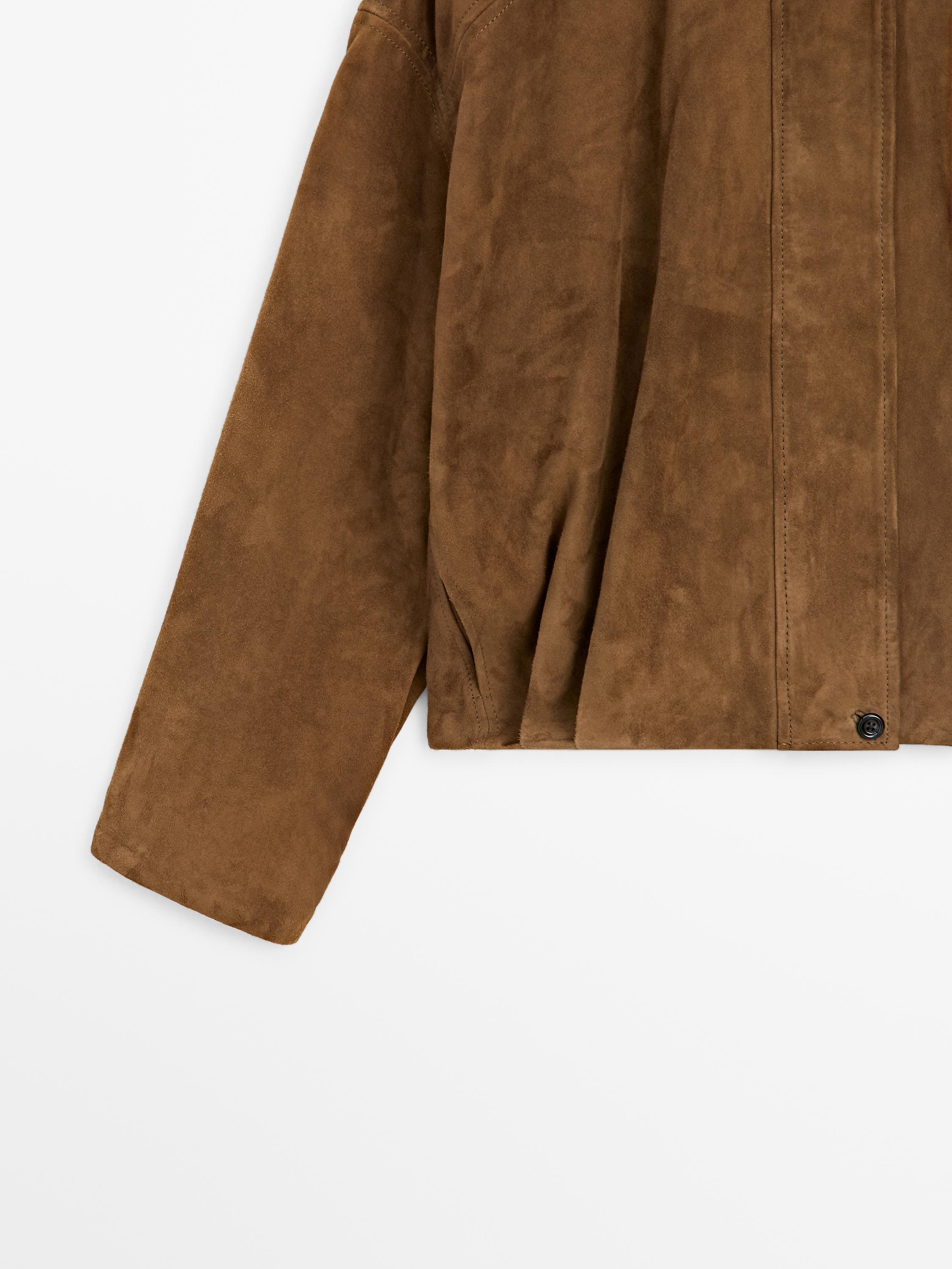Blouson court bomber en cuir effet daim