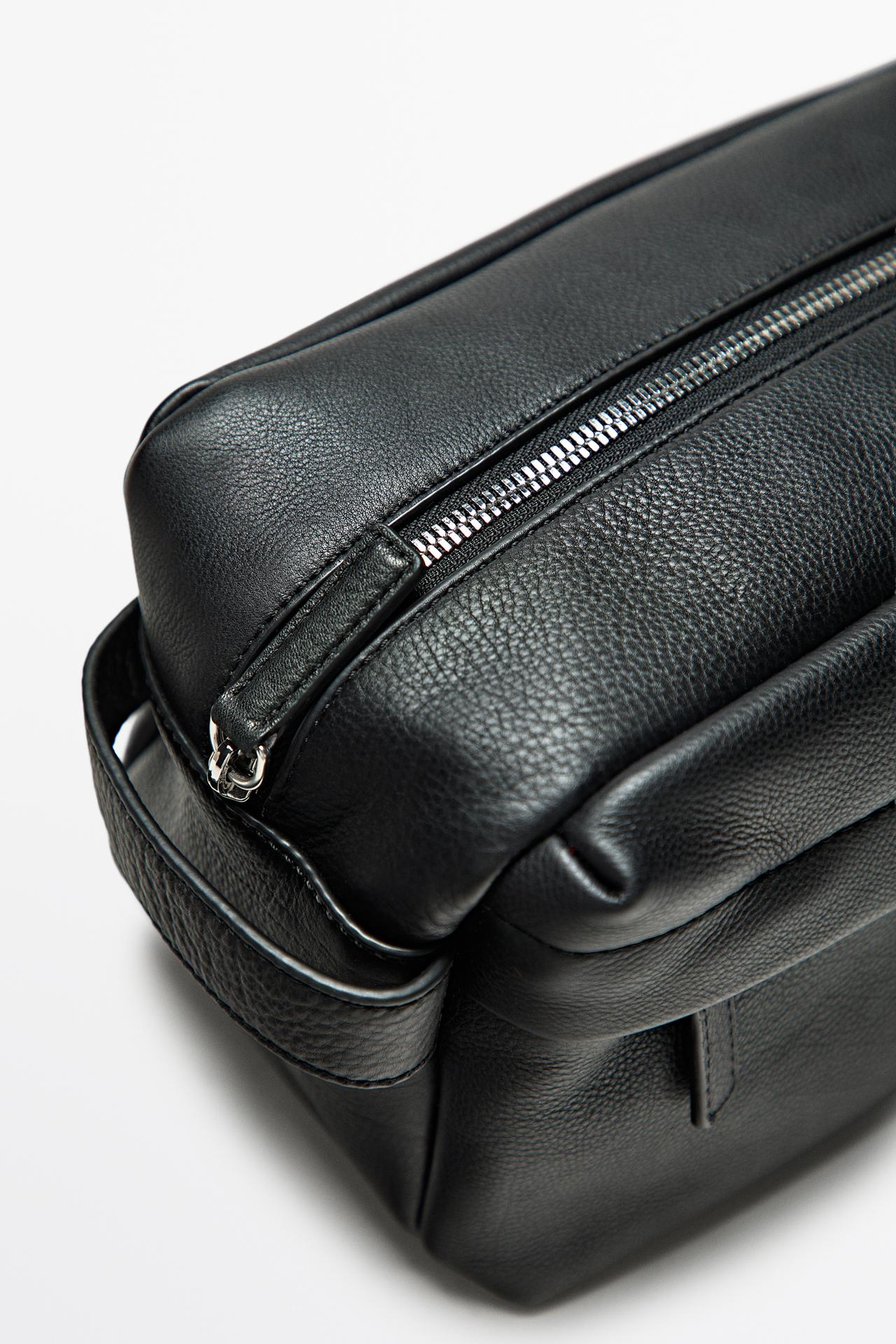 Large nappa leather toiletry bag — Black