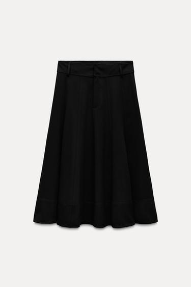 Zara GODET PLEAT MIDI SKIRT ZW COLLECTION - Black