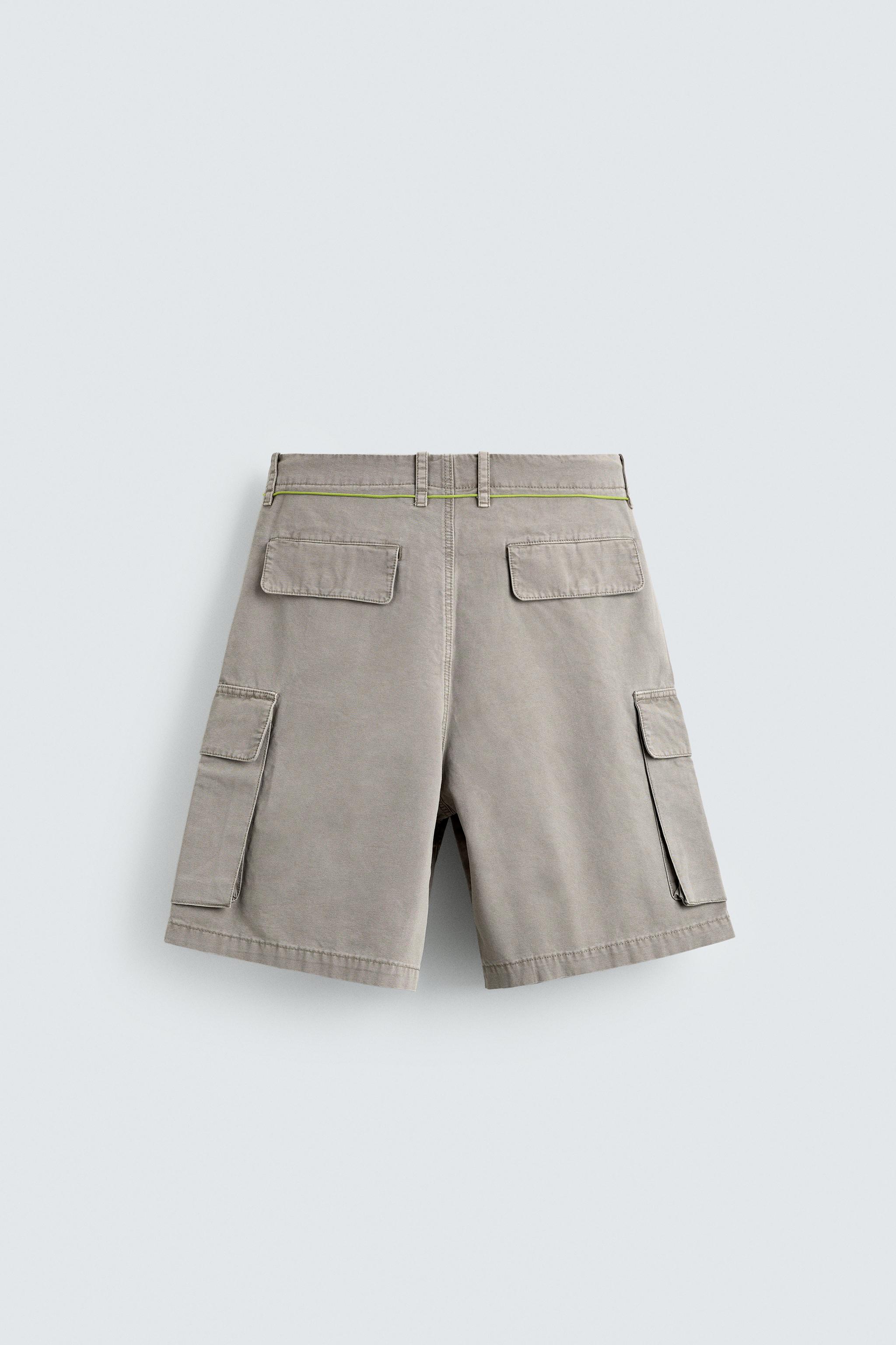 RELAXED FIT DRAWSTRING CARGO SHORTS - stone | ZARA United States