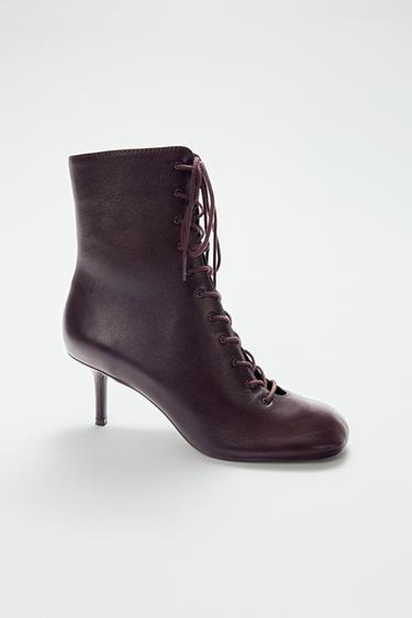 LEATHER KITTEN ANKLE BOOTS - Brown by Zara