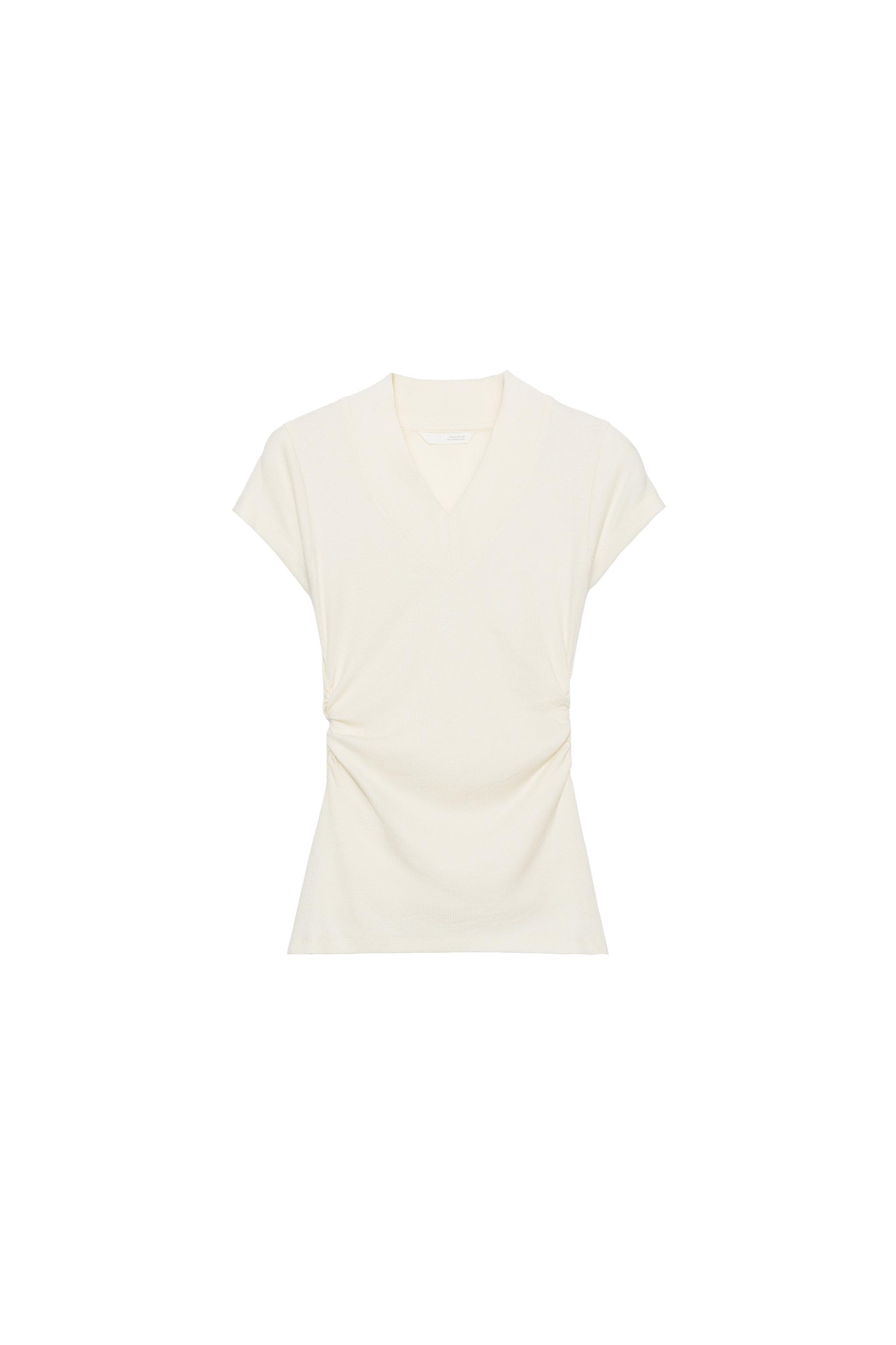 DRAPED LINEN BLEND T-SHIRT - Ecru | ZARA India