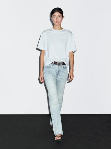 Zara T-shirt with seam detail on the sleeve - Sky blue - Image 0