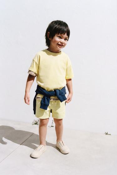 EMBROIDERED GARMENT-DYED PLUSH BERMUDA SHORTS - Light yellow by Zara