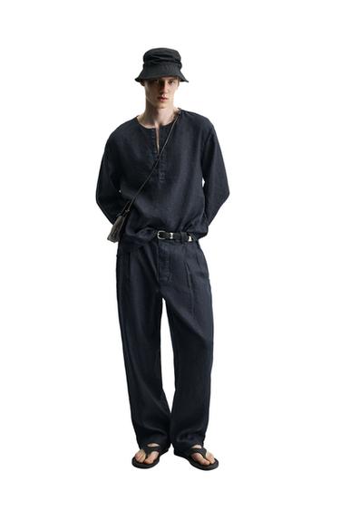 Zara 100% KANEPPAJU NÖÖBITAVA KAELUSEGA SÄRK - Tume meresinine
