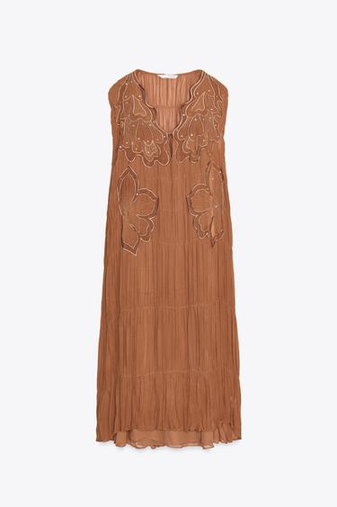 VESTIDO FRUNCES BORDADO ZW COLLECTION - Toffe de Zara
