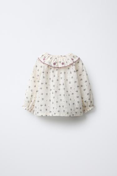 EMBROIDERED FLORAL SHIRT - Ecru by Zara - Image 0