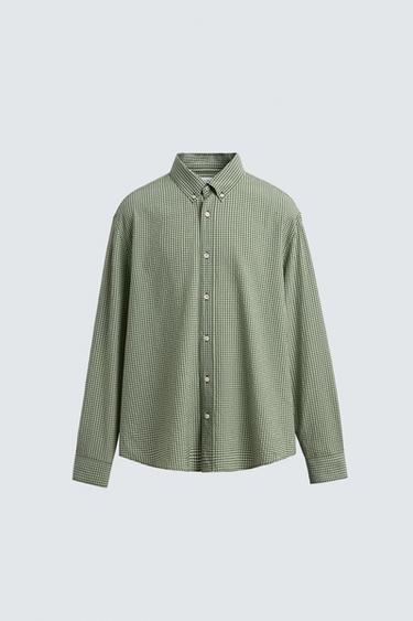 LIMITED EDITION SKJORTE MED RUDESTRUKTUR - grøn fra Zara