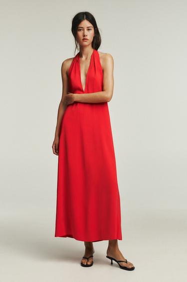 VESTIDO MIDI DE GOLA HALTER - Vermelho da Zara