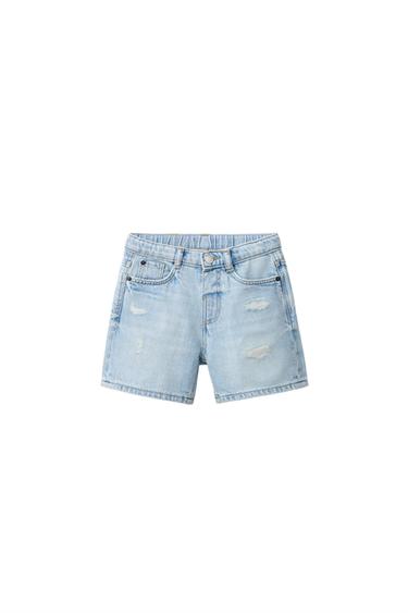 RIPPED BAGGY DENIM BERMUDA SHORTS - Light blue by Zara