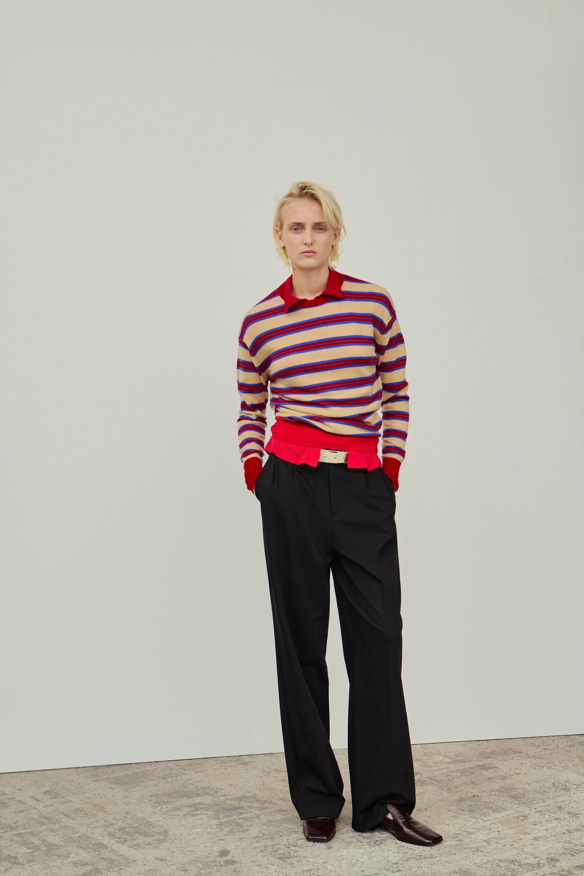 100% EXTRA SOFT WOOL STRIPED JUMPER — Red Stripe