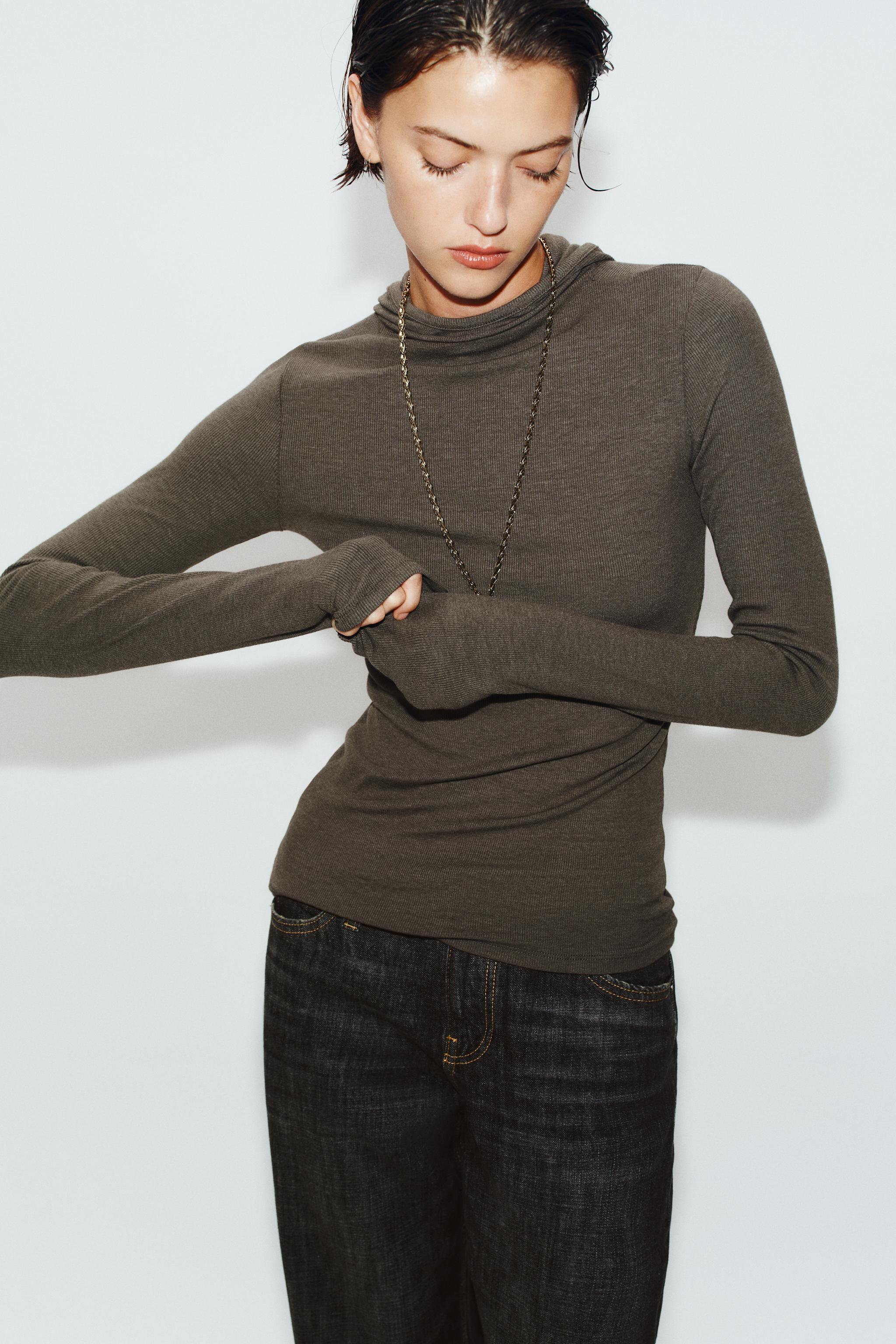 Zara KAPÜŞONLU SLIM FIT T-SHIRT görsel 2