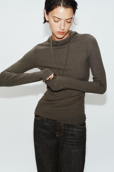 SLIM HOODIE T-SHIRT — Dark khaki 1