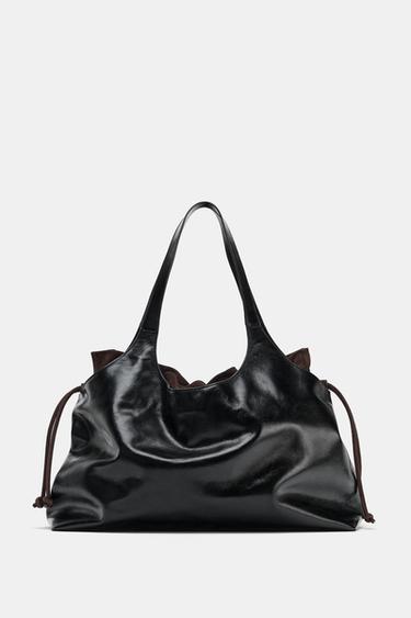 LIMITED EDITION LEATHER MAXI SHOPPER BAG - Chocolate by Zara