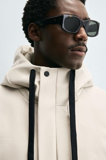 Zara HOODED TECHNICAL JACKET - Oyster-white