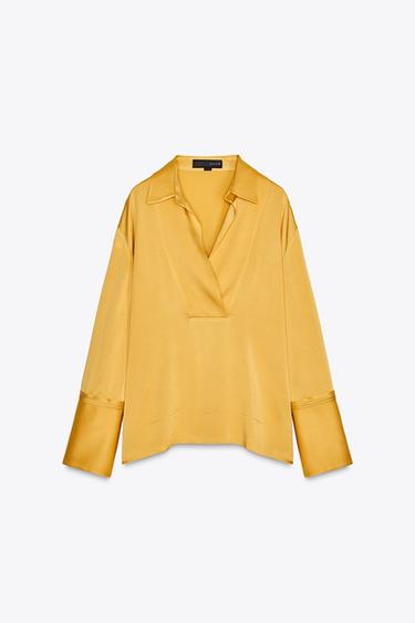 قميص بمظهر ساتاني ZW COLLECTION - أصفر الخاص بـ Zara